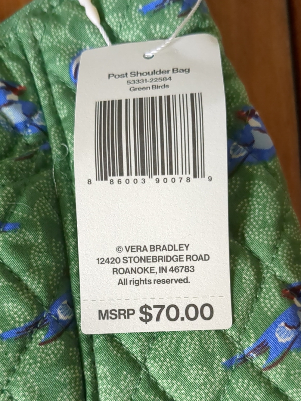 Vera Bradley Green Birds Post Shoulder Bag - Picture 5 of 5